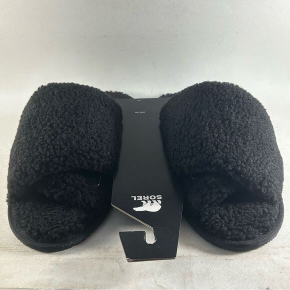 Sorel Go Mail Run Womens Faux Fur Slippers Black Size 10 - Picture 2 of 7